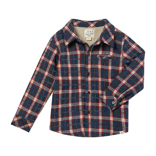 Me & Henry | Adventurer Sherpa Lined Shacket - Blue & Rust Plaid