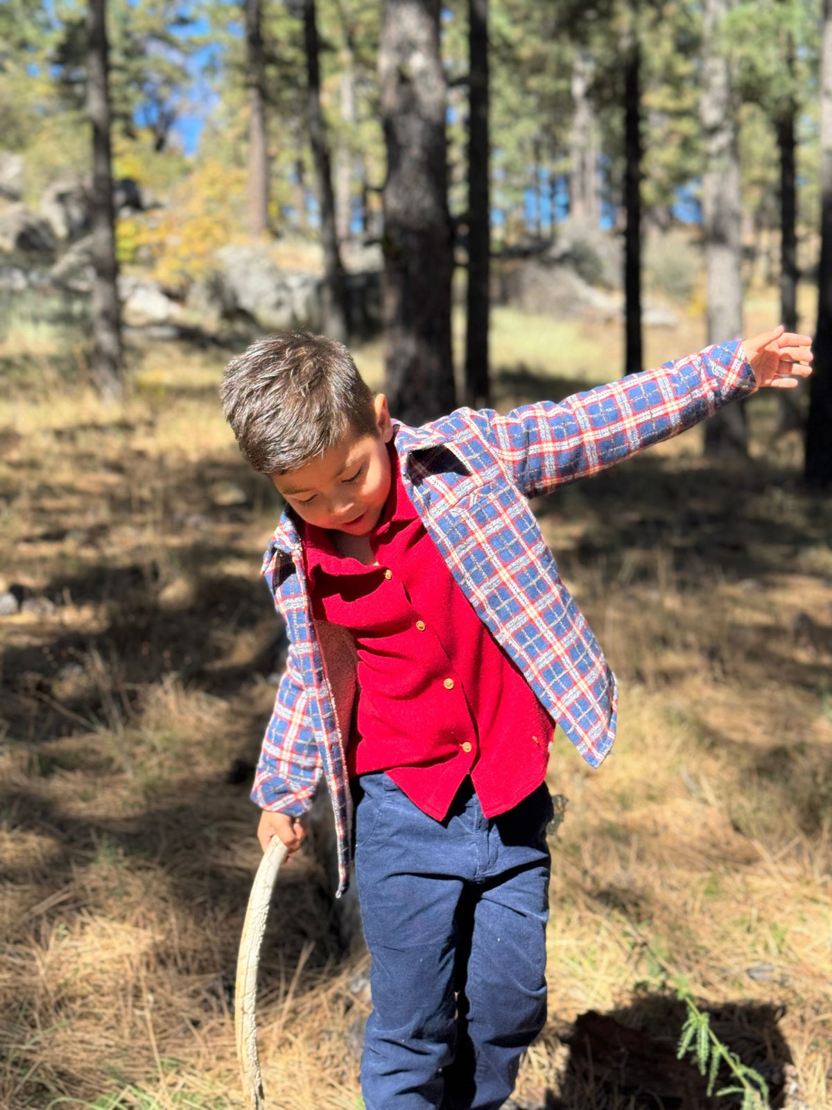 Me & Henry | Adventurer Sherpa Lined Shacket - Blue & Rust Plaid