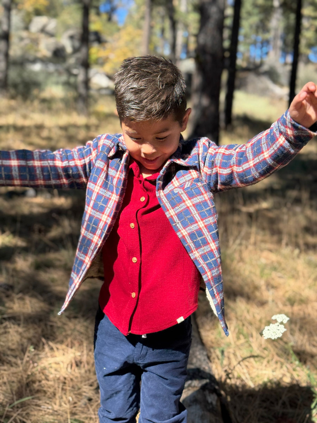 Me & Henry | Adventurer Sherpa Lined Shacket - Blue & Rust Plaid