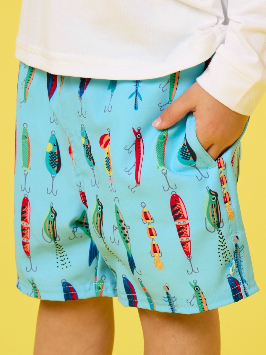 RuffleButts +RuggedButts - Boys Gone Fishin Performance Hybrid Swim Trunks