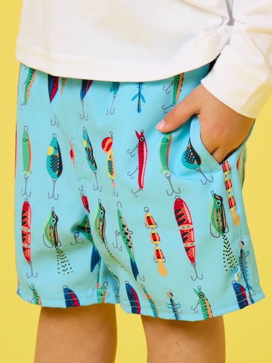 RuffleButts +RuggedButts - Boys Gone Fishin Performance Hybrid Swim Trunks