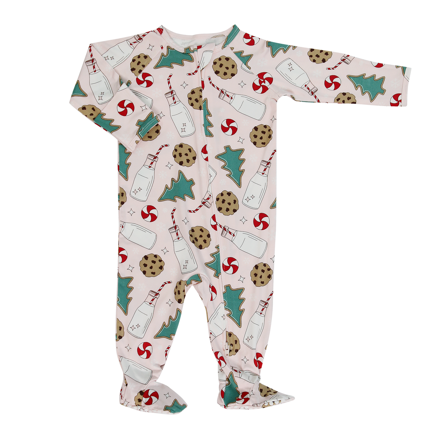 Sweet Bamboo - Zipper Footie - Santa's Cookie Pink