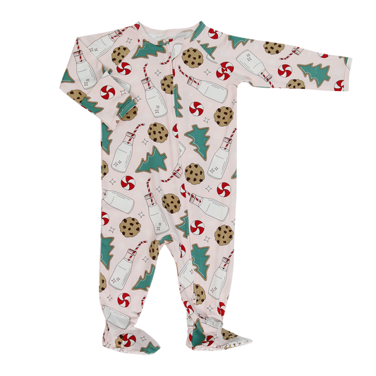 Sweet Bamboo - Zipper Footie - Santa's Cookie Pink