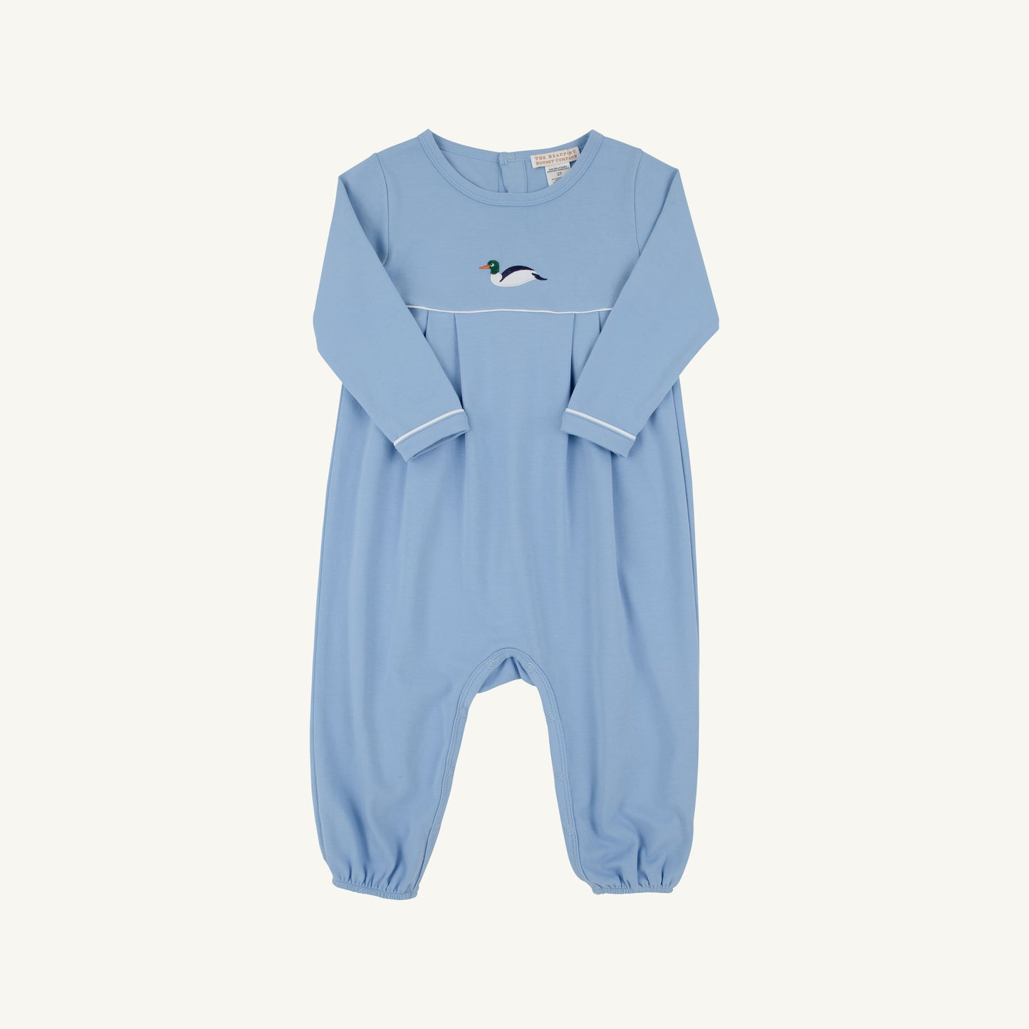 TBBC | Long Sleeve Bradford Romper - Sarasota Sky and Worth Ave White with Duck