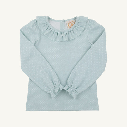 TBBC | Long Sleeve Ramona Ruffle Shirt - Old Greenwich Green Microdot