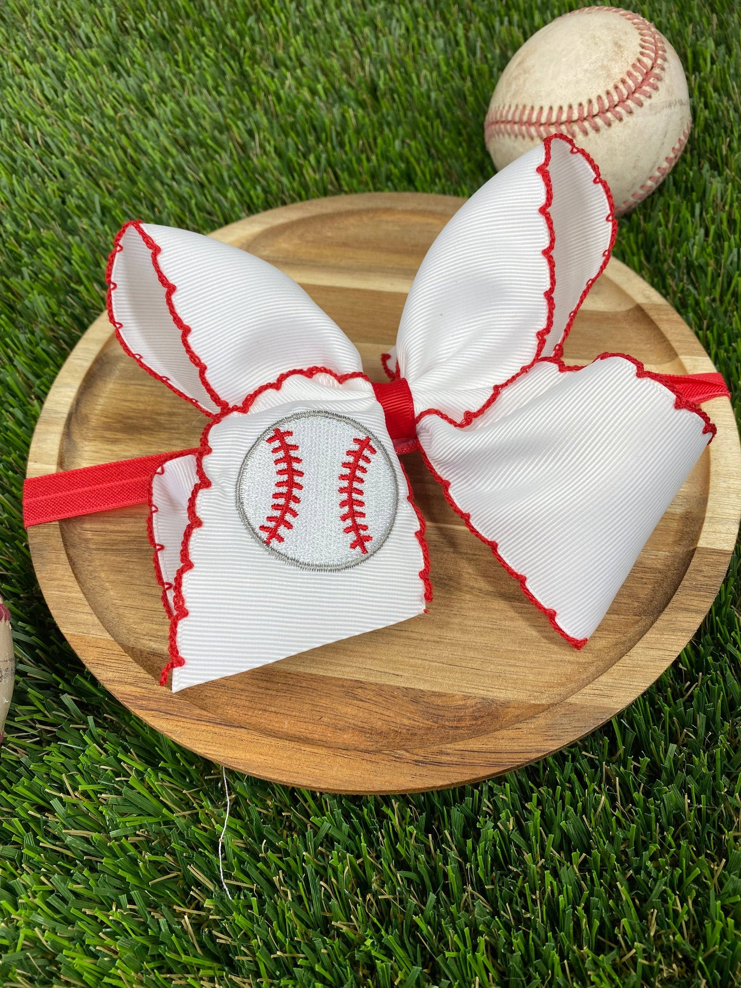 Baseball Moonstitch Embroidered Classic Hair Bow