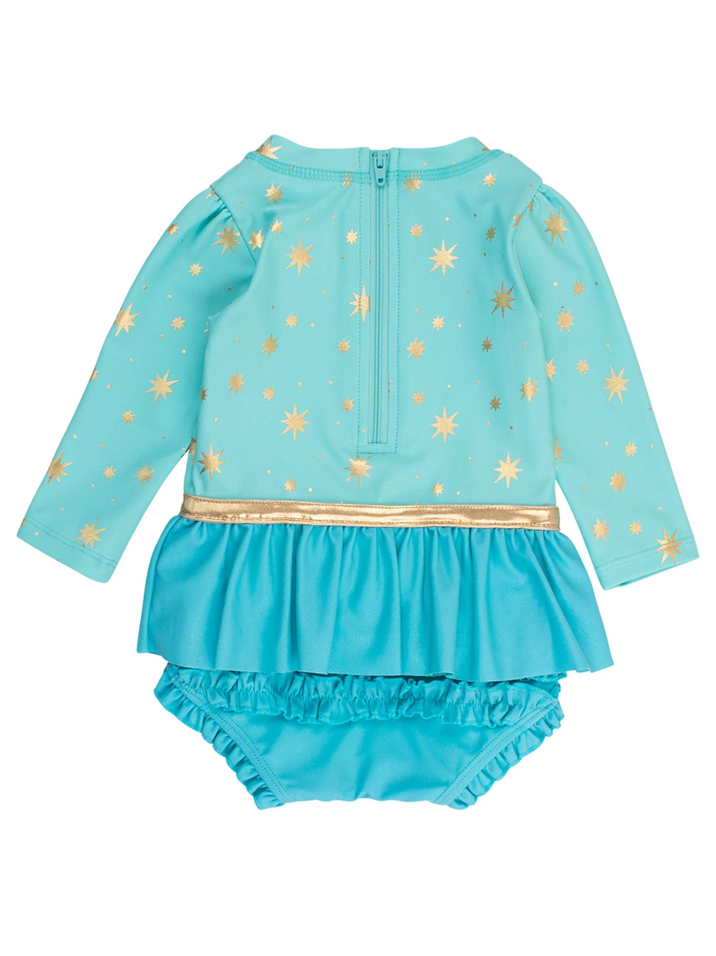 Teal & Gold Princess Long Sleeve Bow Skirted One Piece