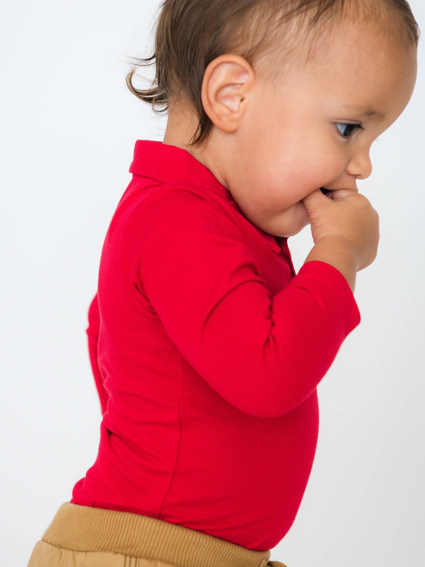 RuffleButts + RuggedButts - Baby Boys Red Knit Polo Bodysuit