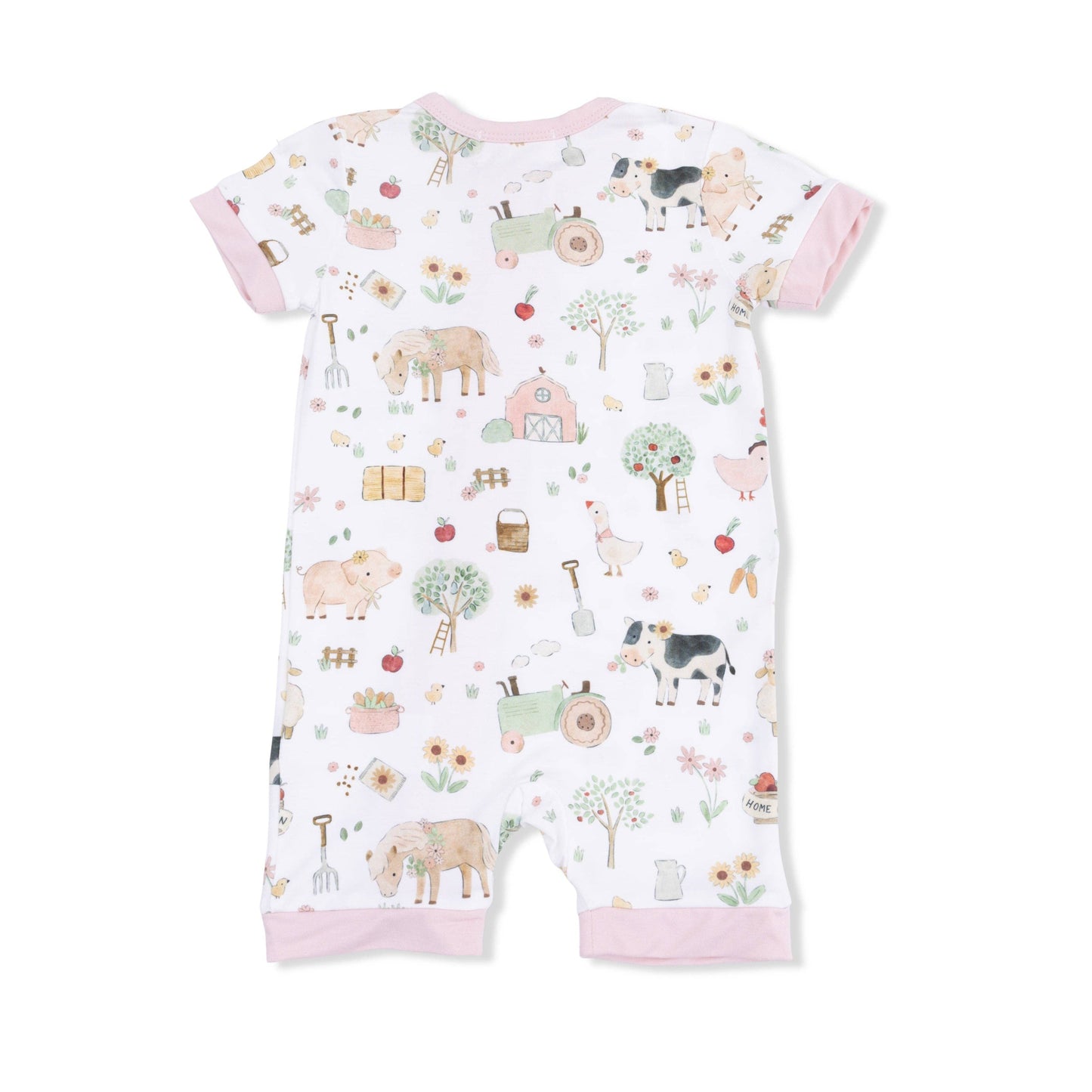 Angel Dear | Cute Farm Animals Pink - Shortie 2 Way Zipper Romper