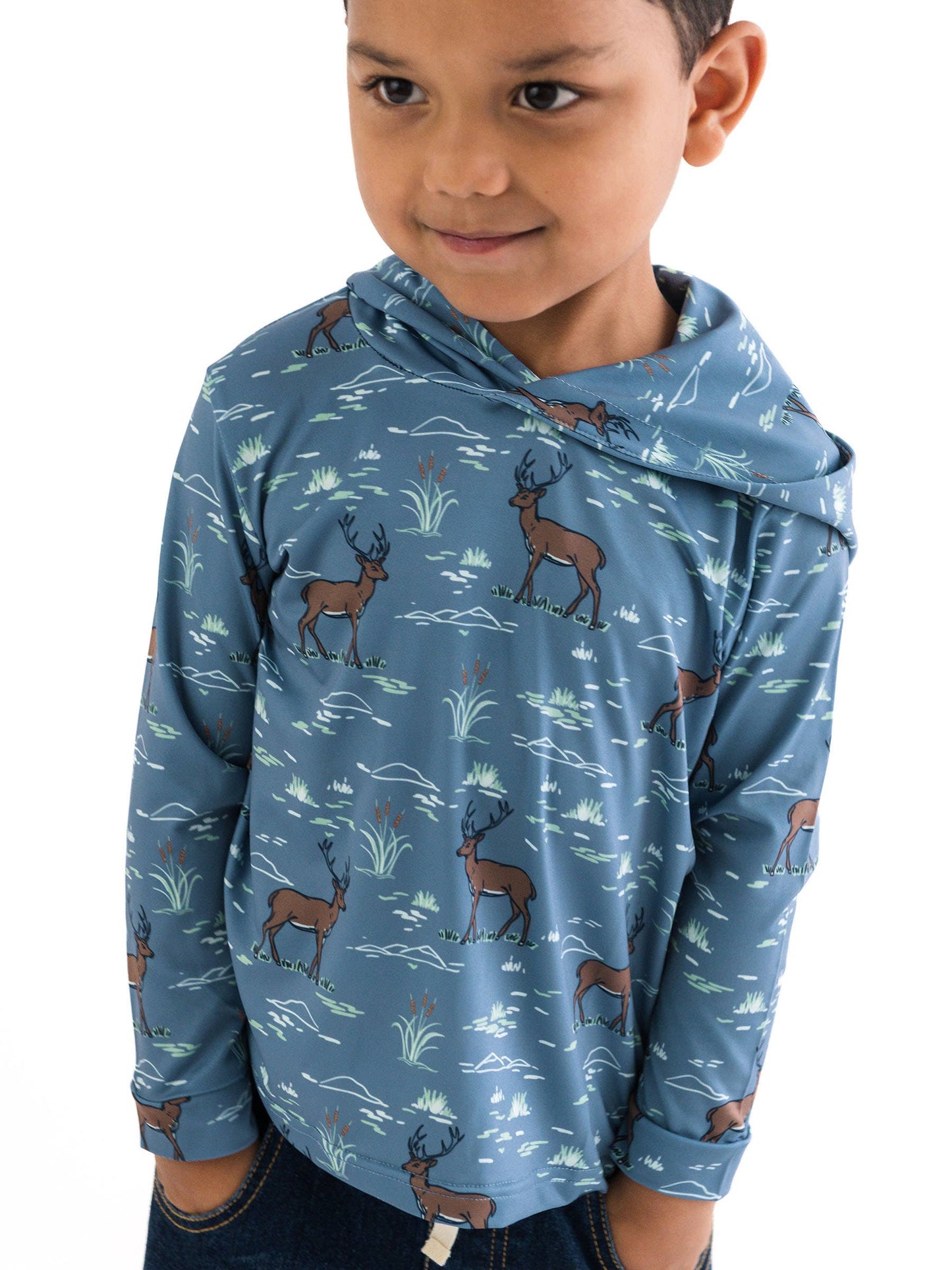 RuffleButts + RuggedButts - Boys Deer Antler Adventure Performance Hooded Shirt