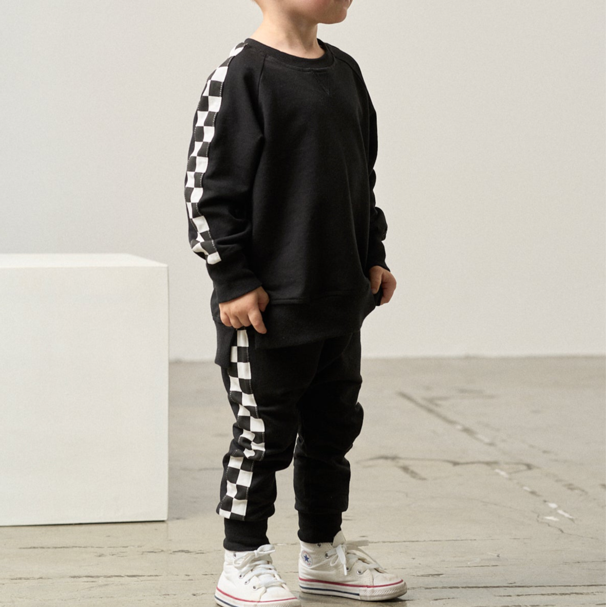 Side Checkered Joggers and Pullover Set