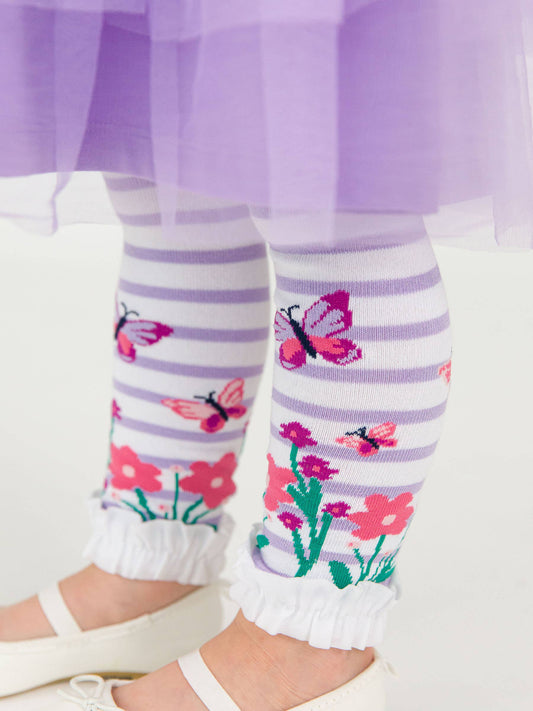 RuffleButts + RuggedButts - Girls Fluttering Fields Patterned Footless Ruffle Tights