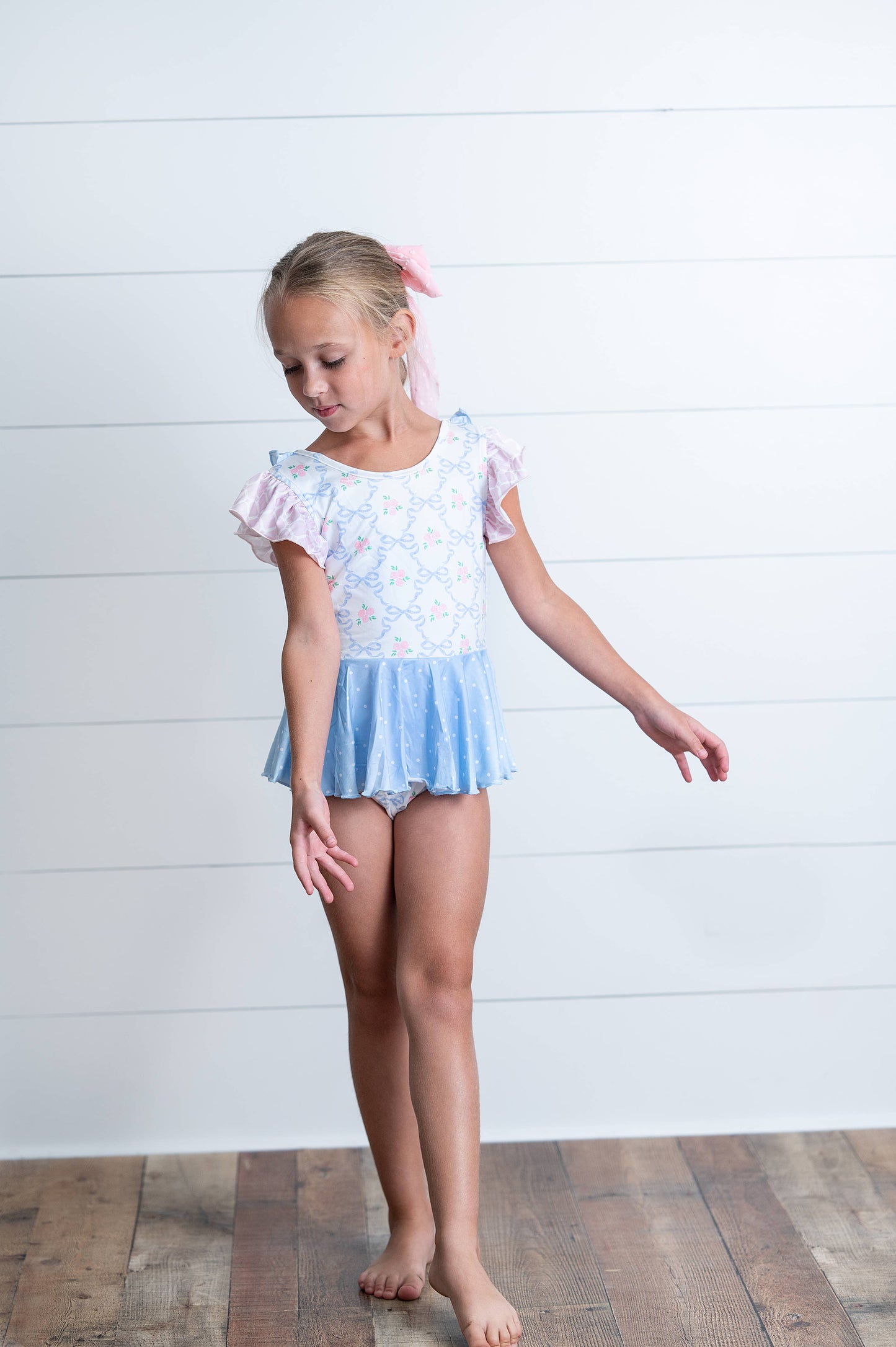 Pastel Floral & Bow Skirted Leotard