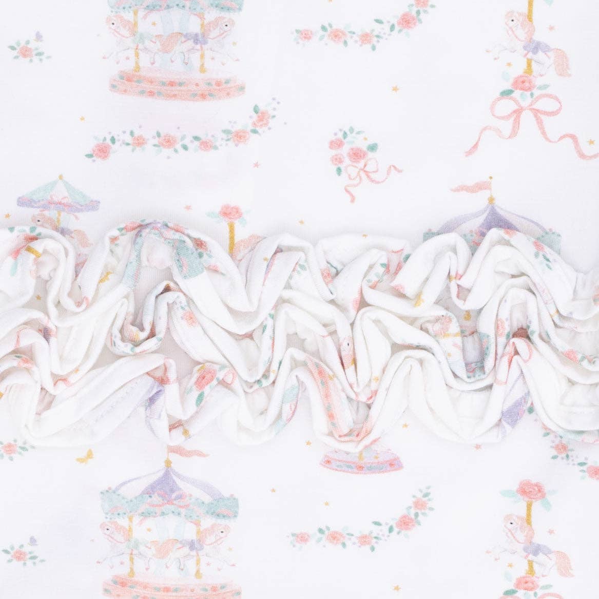 Angel Dear | Carousel with Bows - 2 Way Ruffle Back Zipper Footie