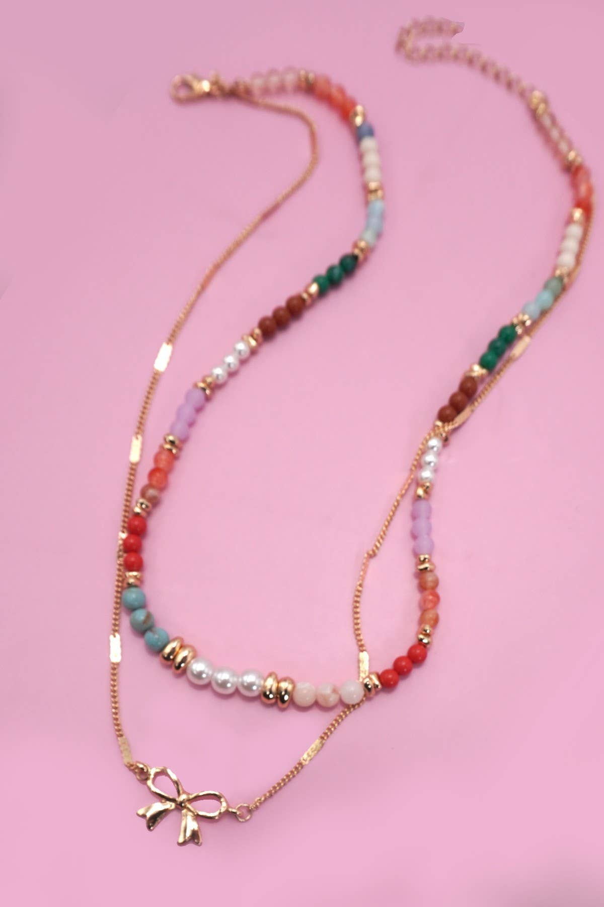 Sweetheart Double Layered Bow & Heart Necklace