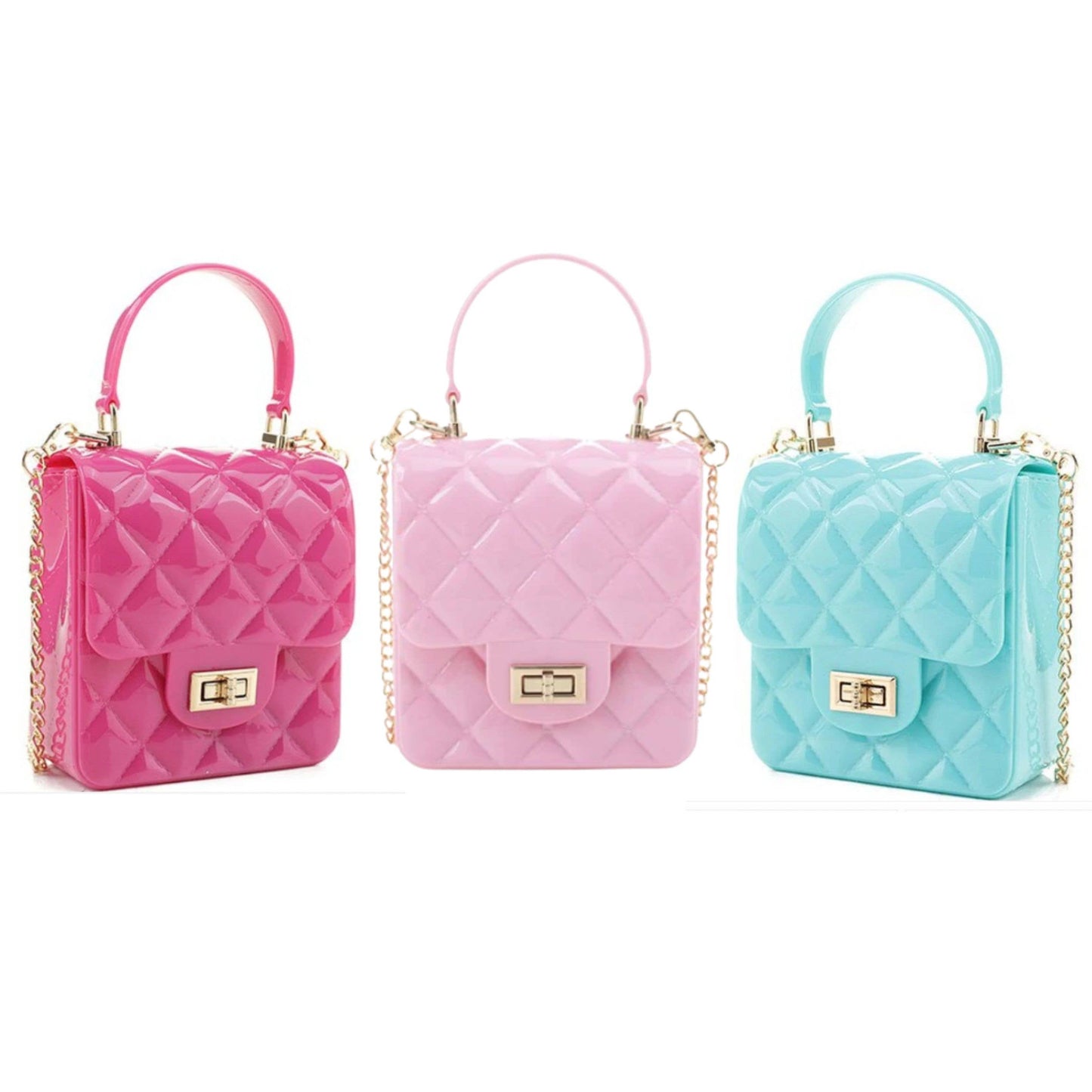 Mini Quilted Jelly Purse with Gold Crossbody Chain