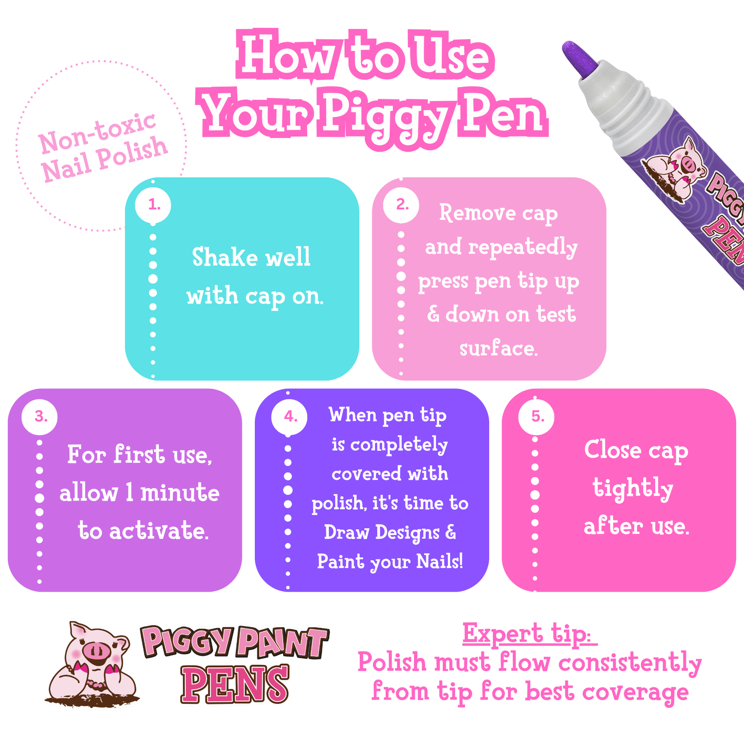 Piggy Paint - PURPLE Power Piggy Paint Pen Non-Toxic Nail Polish