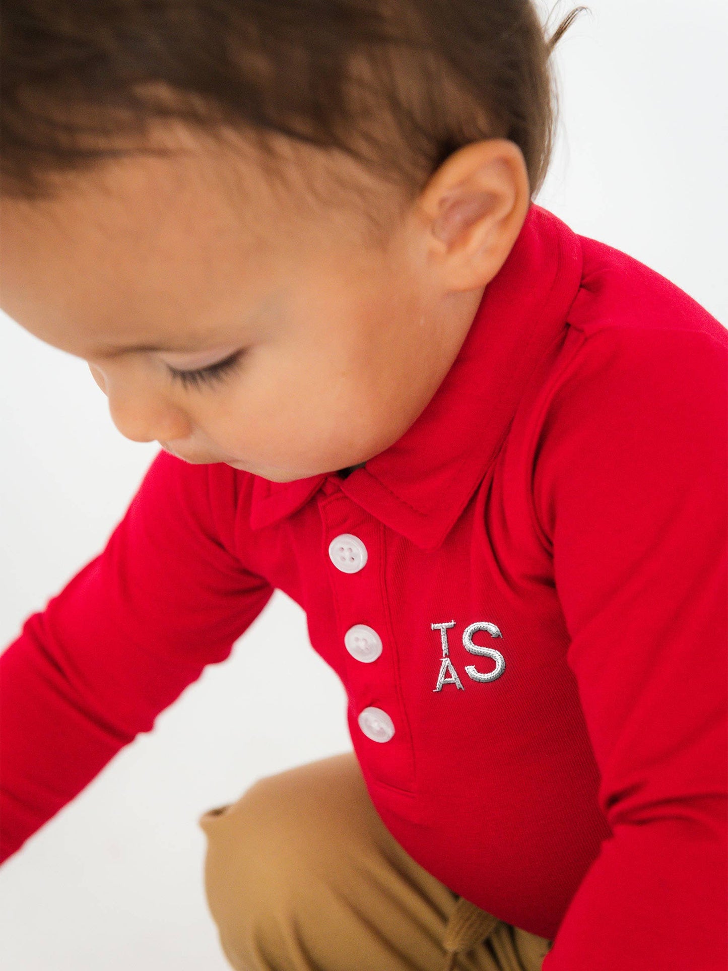 RuffleButts + RuggedButts - Baby Boys Red Knit Polo Bodysuit