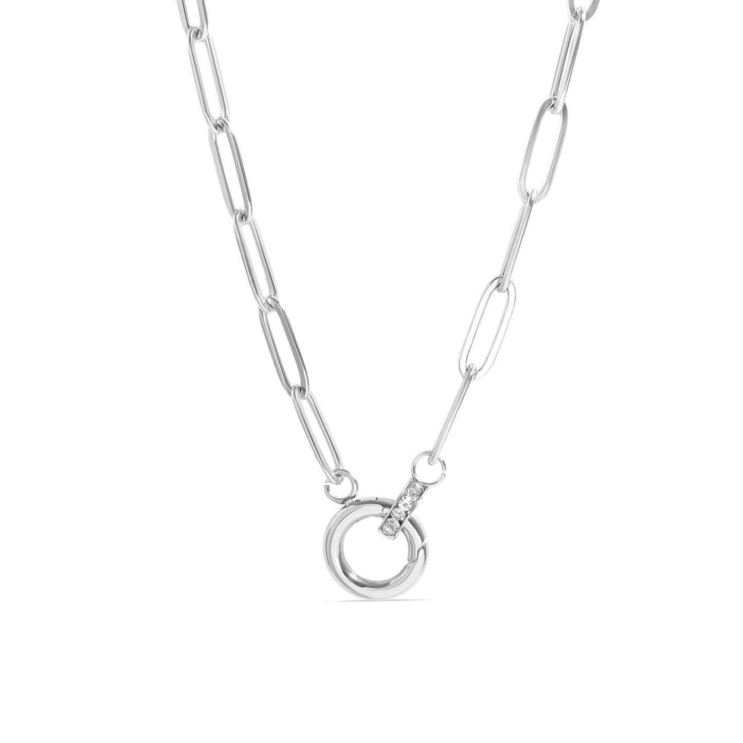 Paperclip Rhinestone Charm Holder Necklace