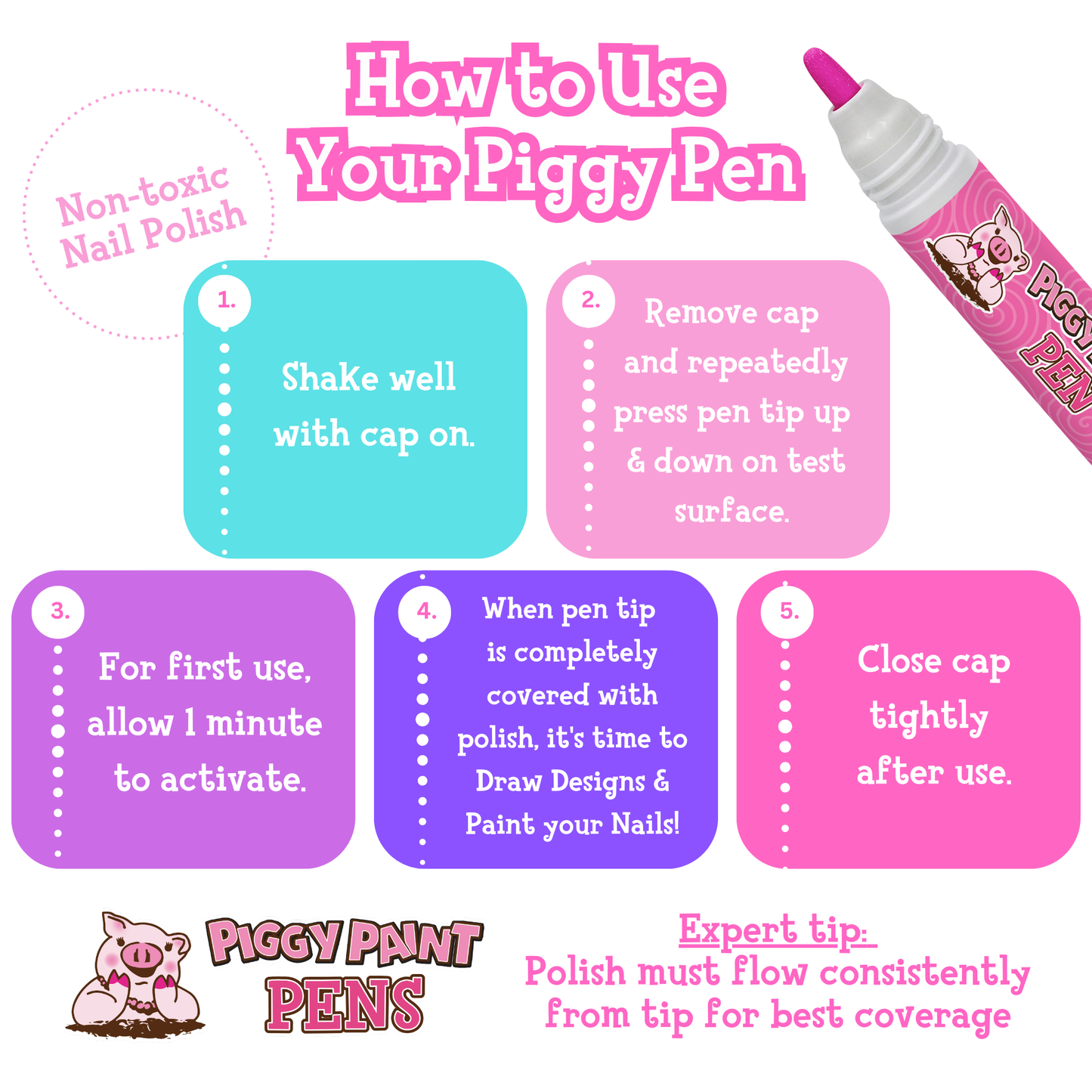 Piggy Paint - Piggy PINK Piggy Paint Pen Non-Toxic Kids Nail Polish