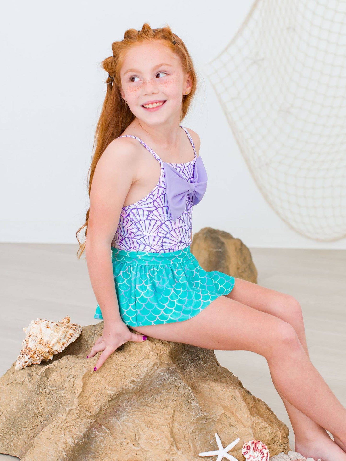 Magical Mermaid Shimmery Princess Big Bow Skirted One Piece