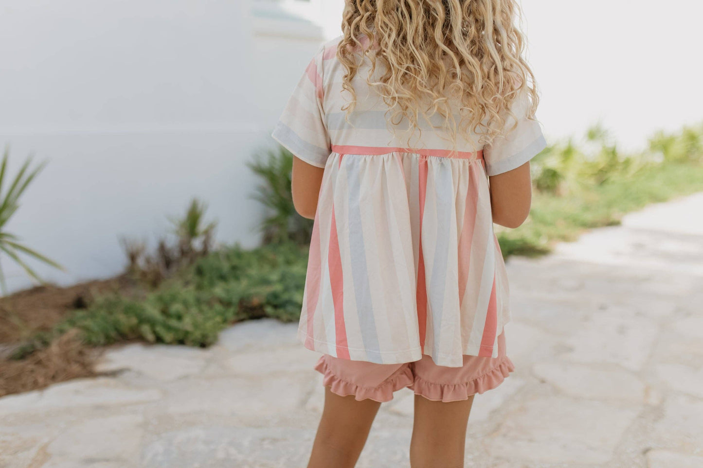 Sand Blush Stripe Ruffle Short Set
