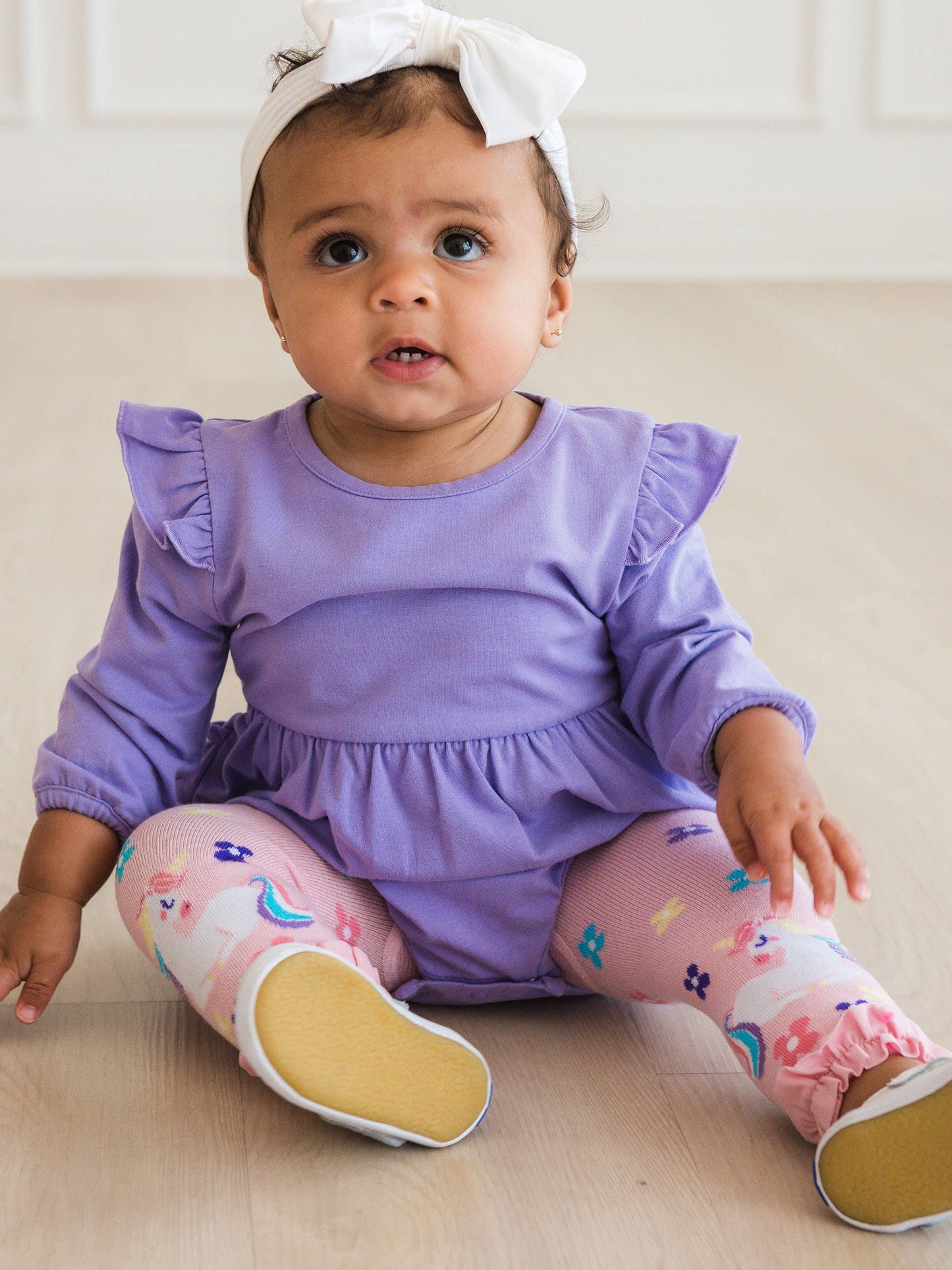 RuffleButts + RuggedButts - Girls Unicorn Blooms Patterned Footless Ruffle Tights