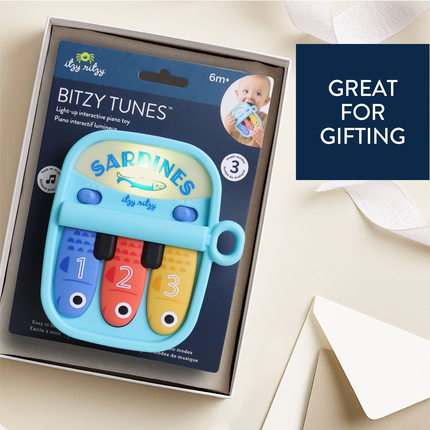 Italy Ritzy | Bitzy Tunes™ Sardines - Light-up Interactive Piano Toy