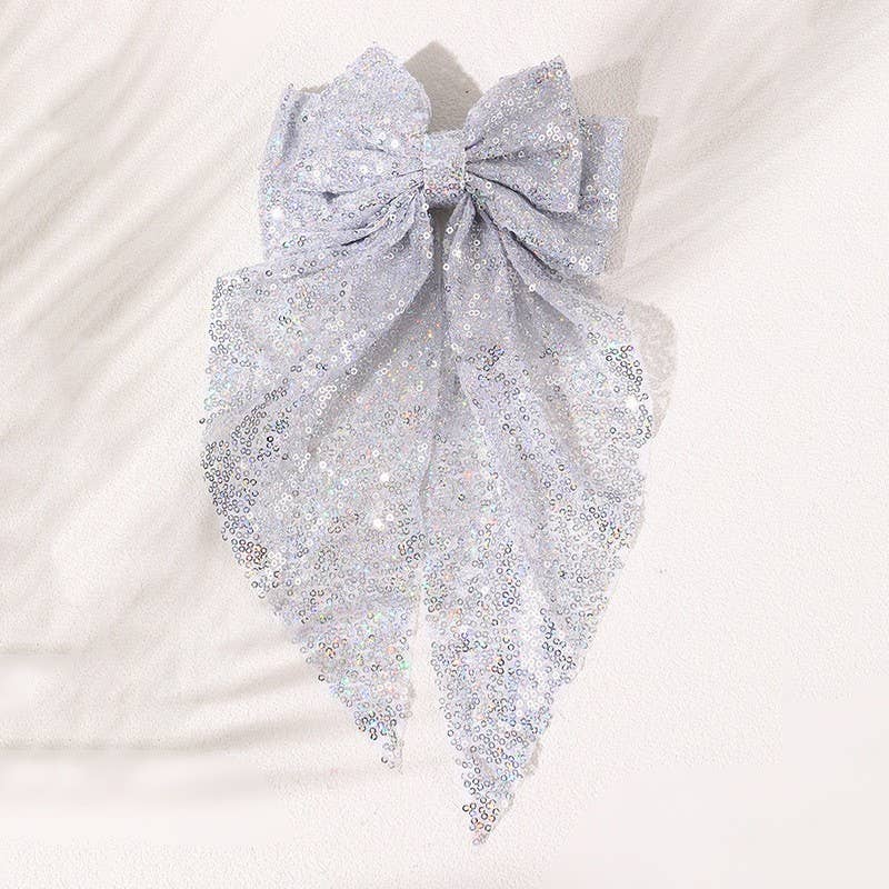 Sequin Glitter Organza Bow Ribbon Hair Clip