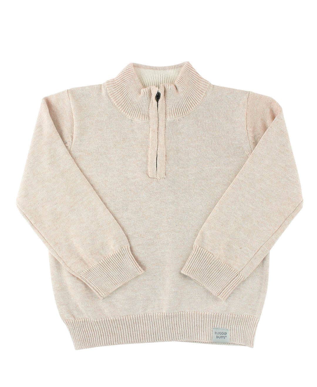 RuffleButts + RuggedButts - Boys Heather Oatmeal Quarter-Zip Sweater