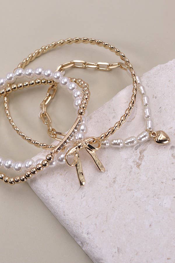 Bow and Pearl Rhinestone Bangle Set
