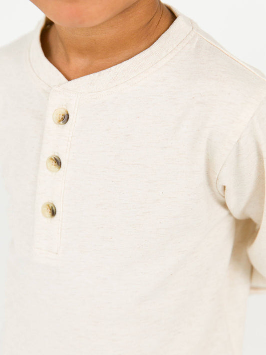RuffleButts + RuggedButts - Boys Heather Oatmeal Knit Long Sleeve Henley Tee