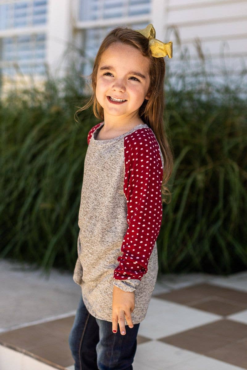 Heather Gray & Red Polka Dot Sleeve Raglan Top | jessie