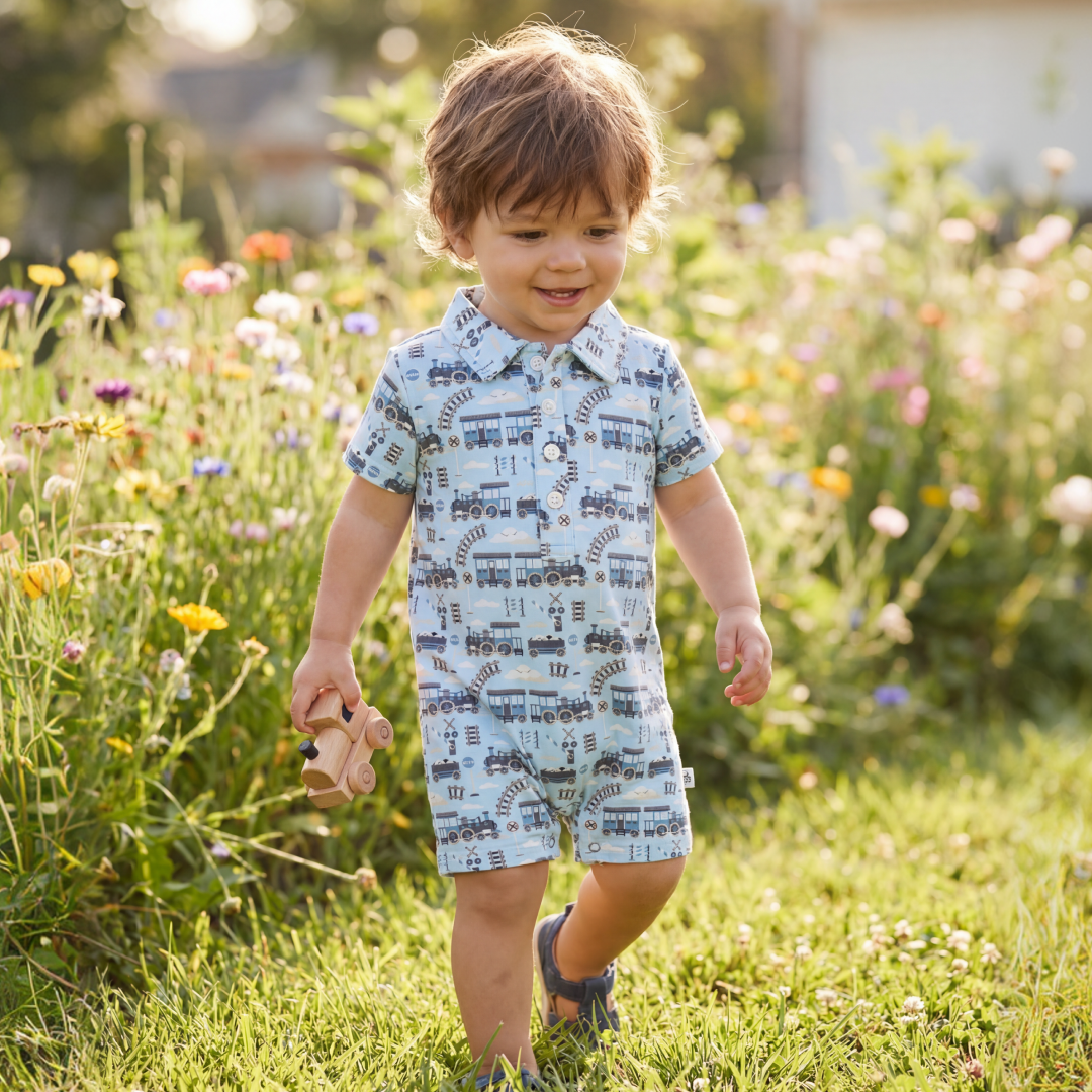 Sweet Bamboo - Polo Romper - Choo Choo