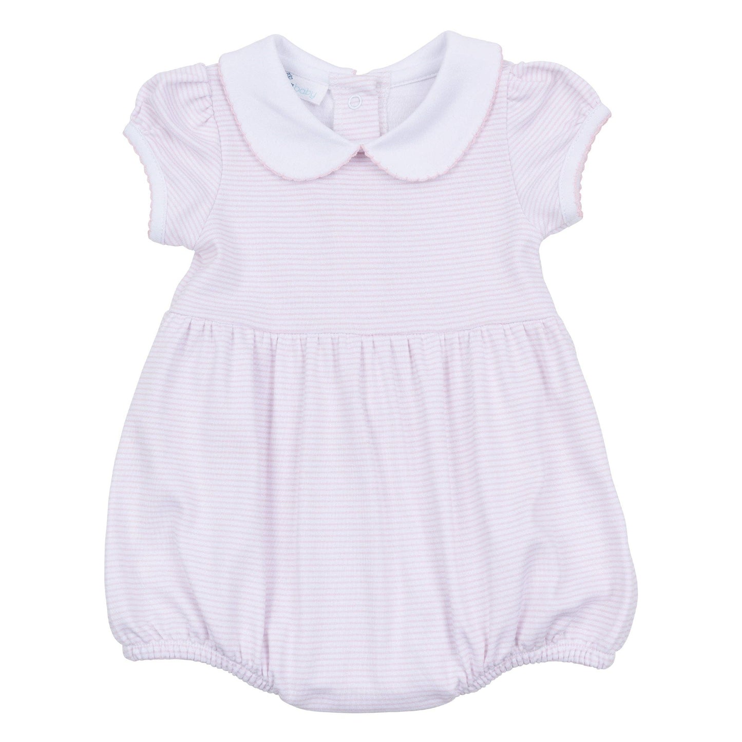 Magnolia Baby | Mini Stripes Collared Short Sleeve Bubble - Pink