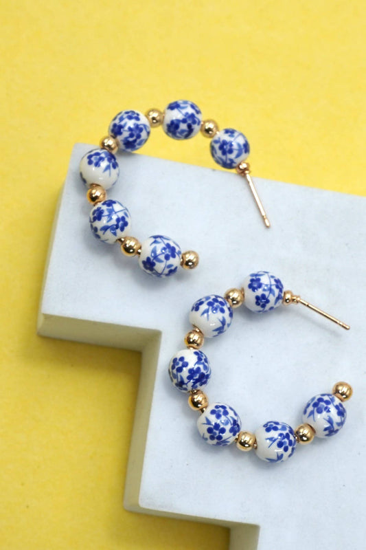 Floral Porcelain Hoop Earrings