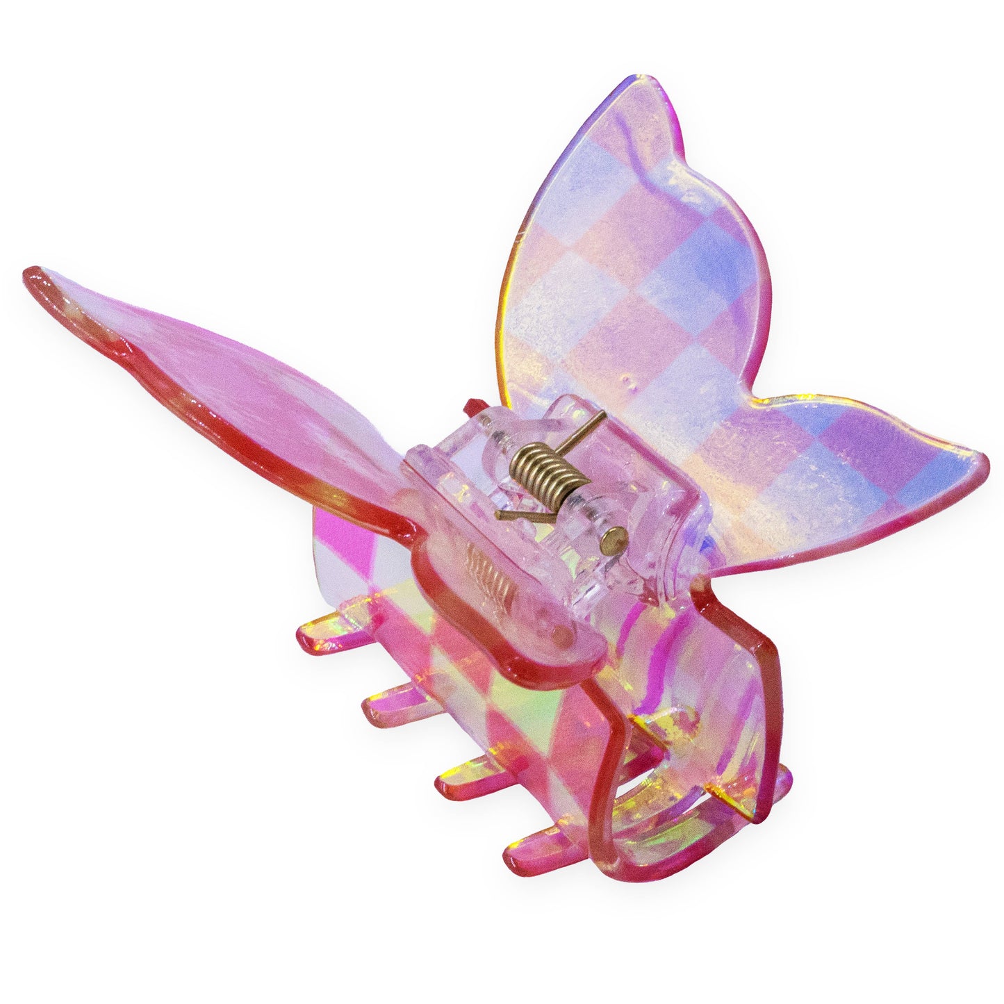 Medium Iridescent Checkered Butterfly Hair Claw Clip