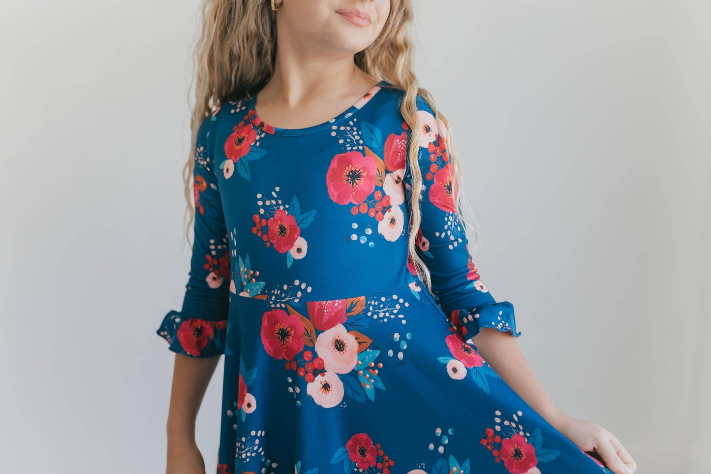 Girls Bella Blue Sapphire & Ruby Garden Twirl Ruffles Dress