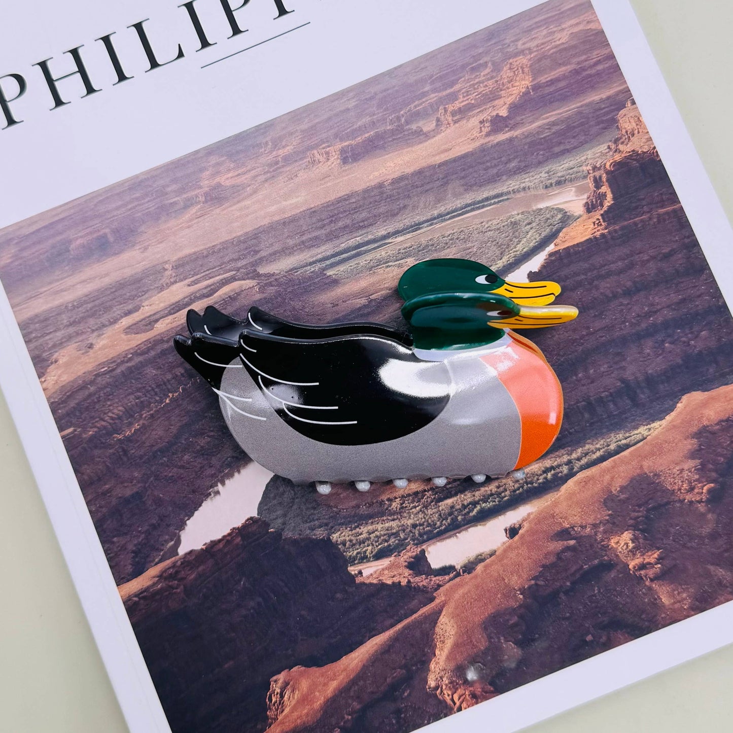Jumbo Mallard Wild Duck Acetate Hair Claw Clip