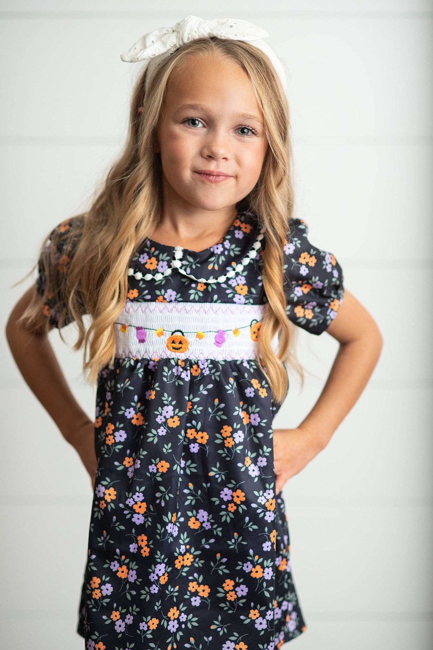 Halloween Pumpkin Candy Smocked Dress