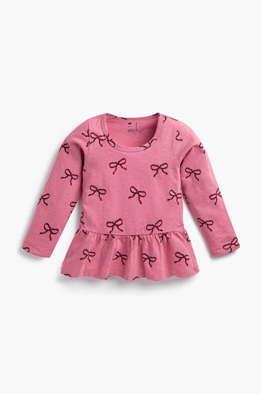 Pink Ribbons Long Sleeve Peplum Tee