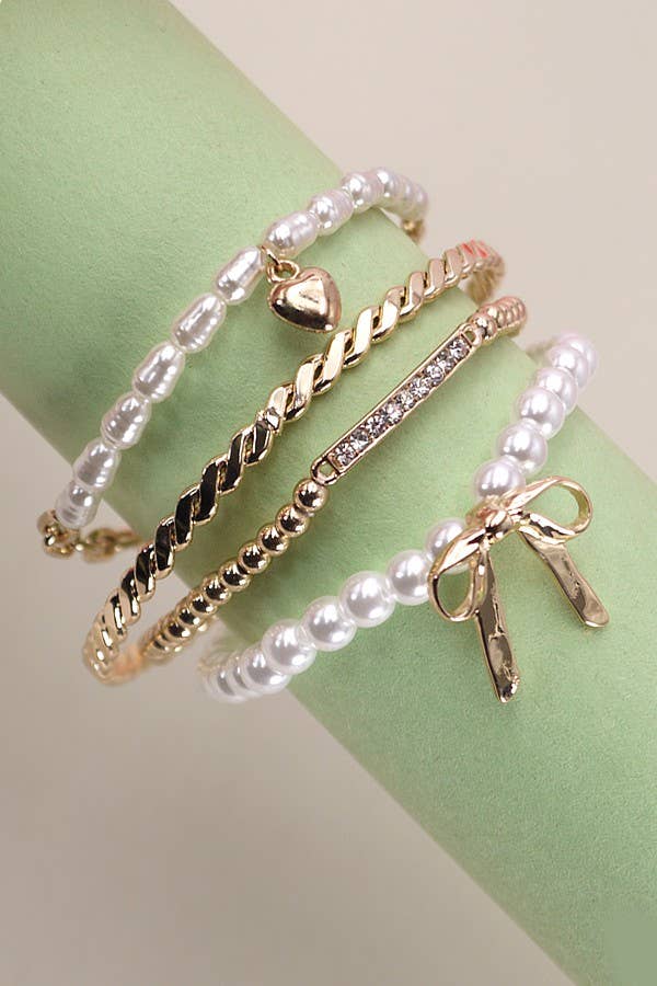Bow and Pearl Rhinestone Bangle Set