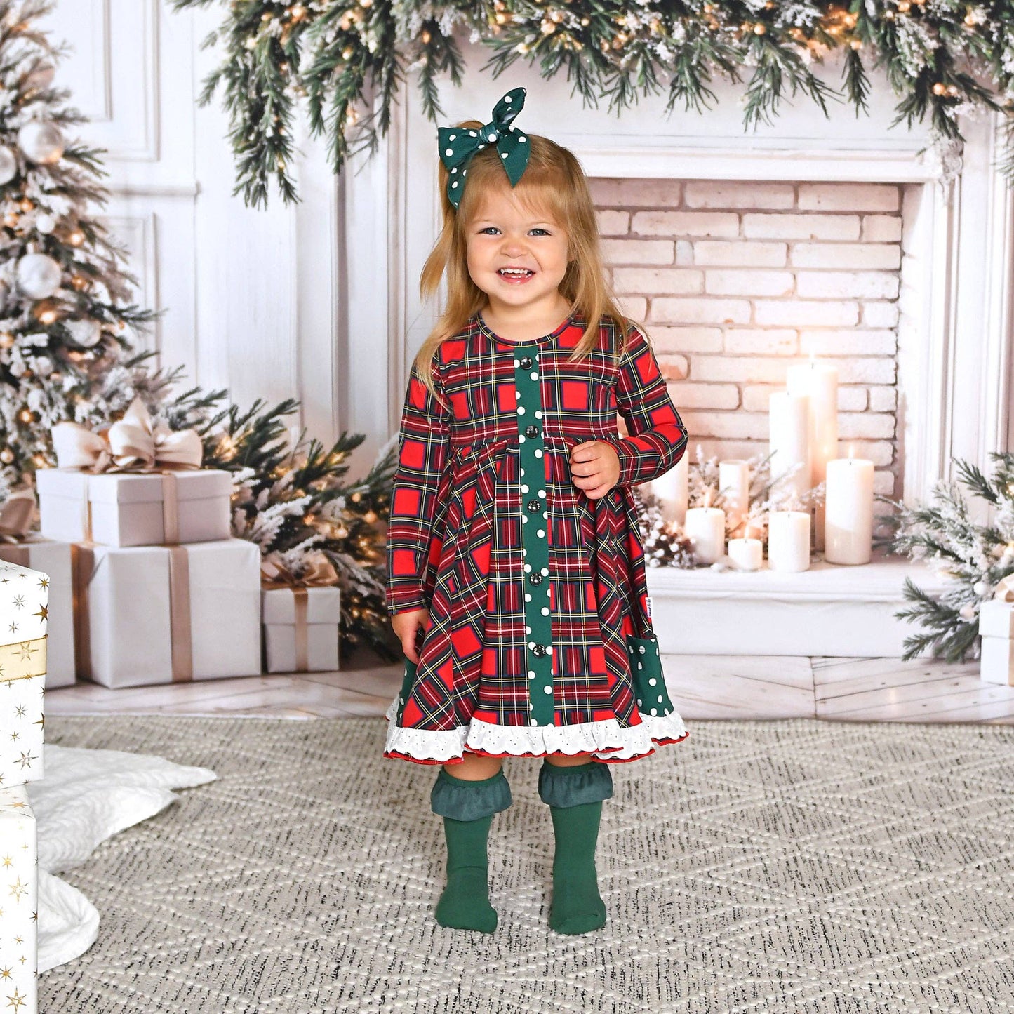 Holly Jolly Plaid and Polka Dot Dress