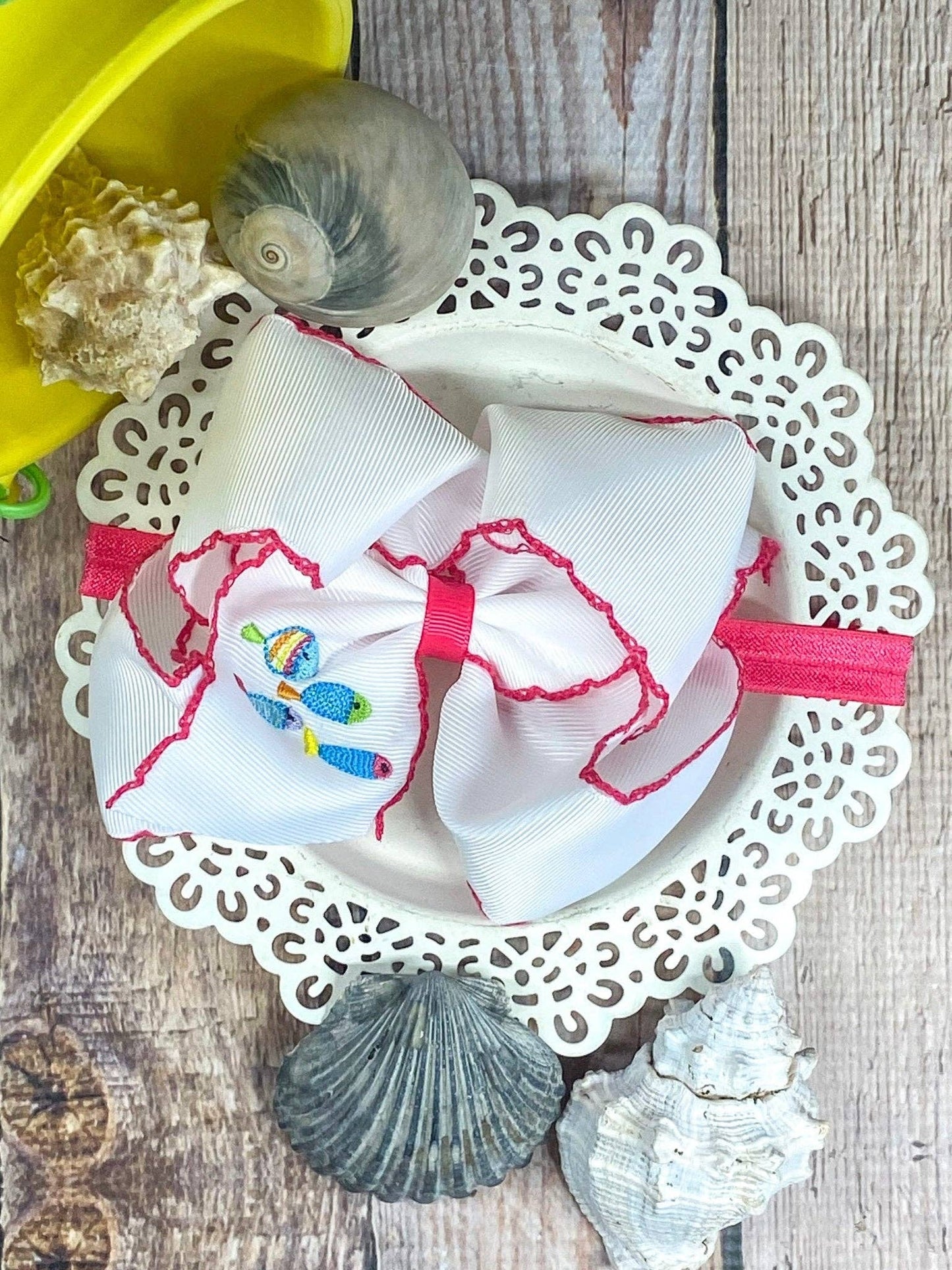 Fishies Embroidered Moonstitch Hair Bow