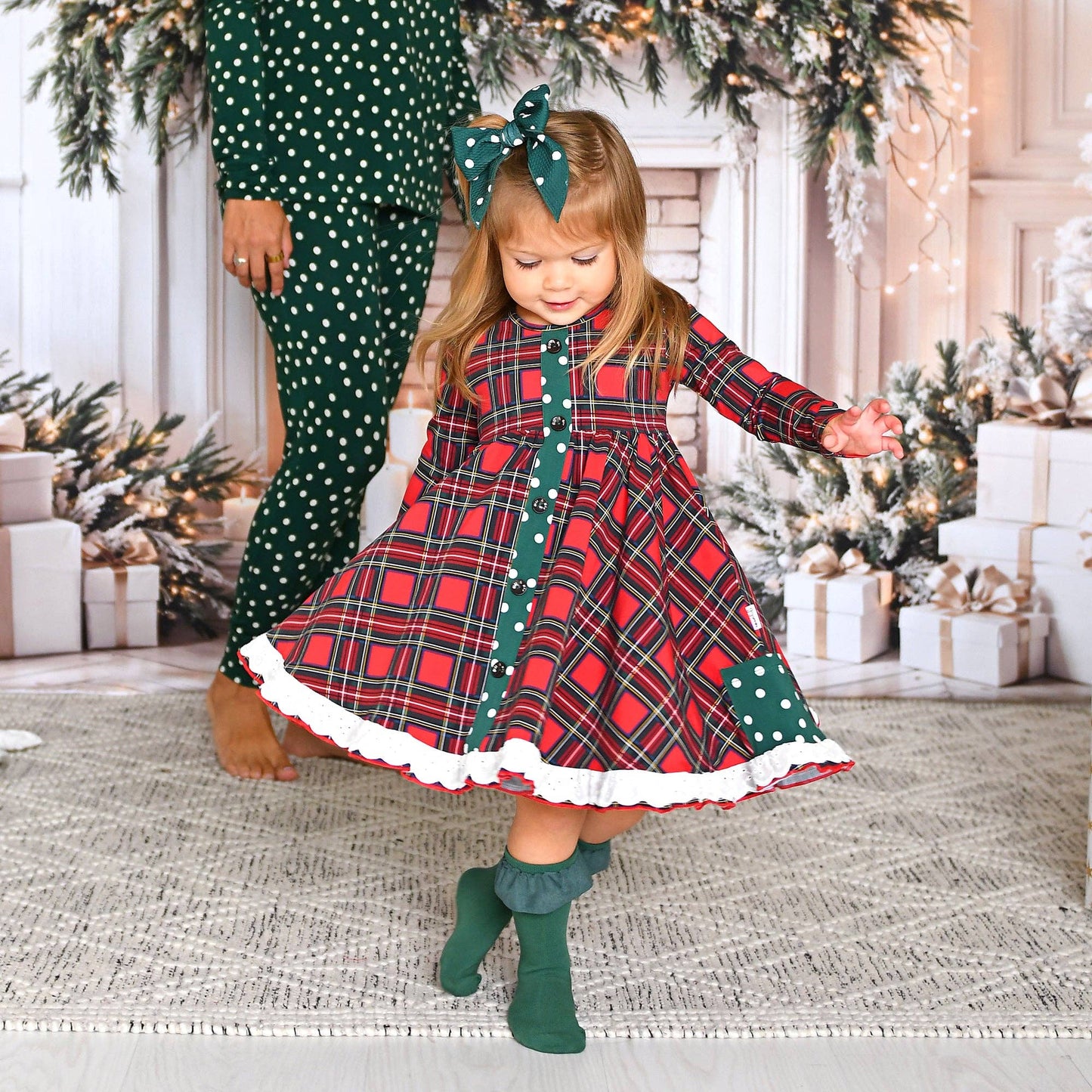 Holly Jolly Plaid and Polka Dot Dress