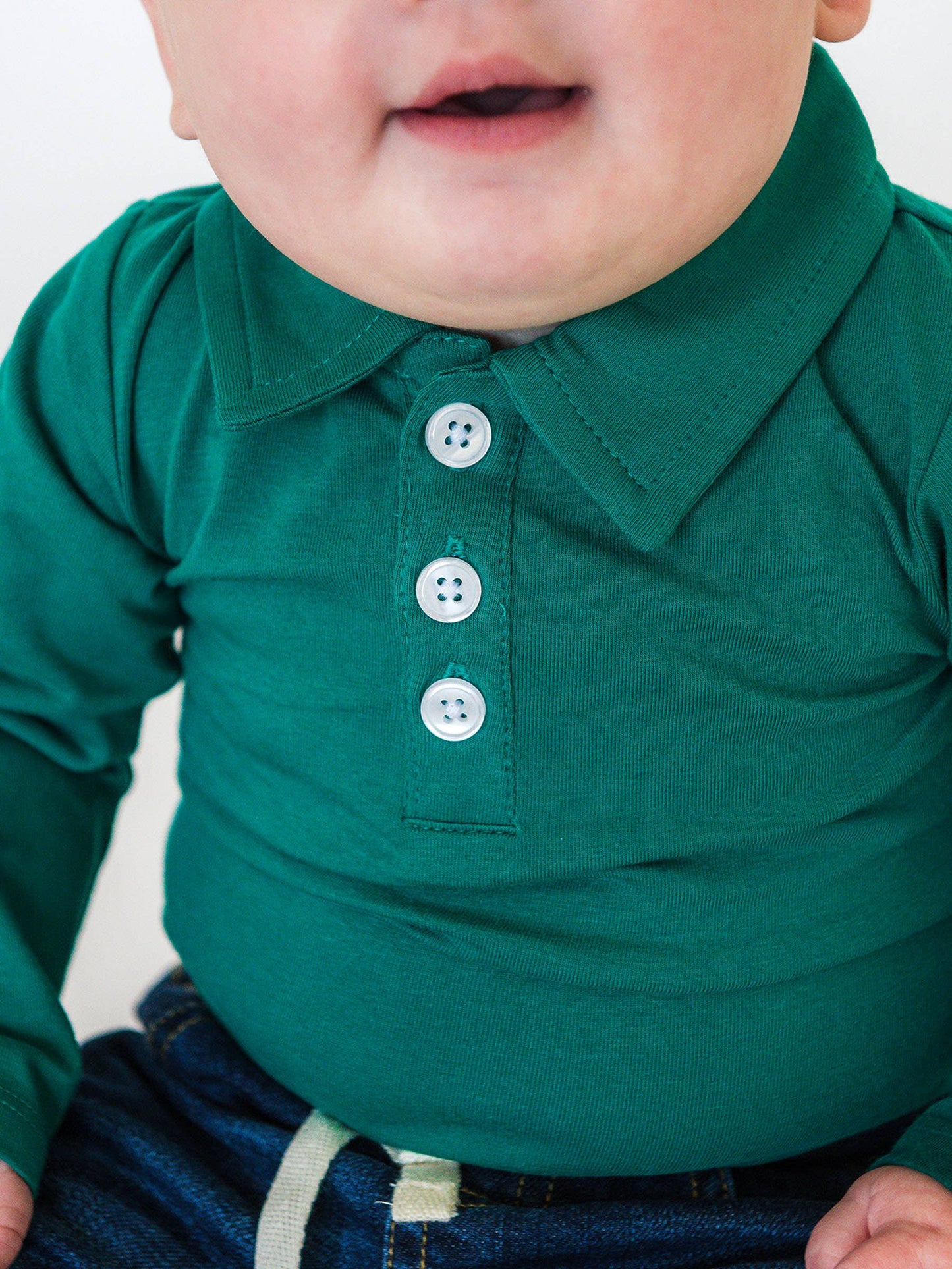 RuffleButts + RuggedButts - Baby Boys Emerald Green Knit Polo Bodysuit
