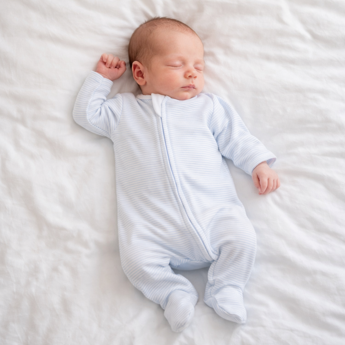 Magnolia Baby | Mini Stripes Zip Footie - Light Blue
