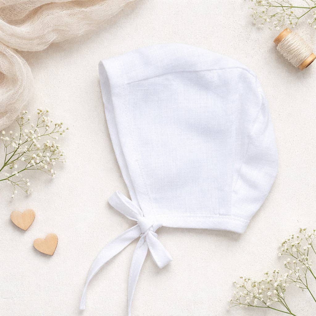 White Linen Bonnet