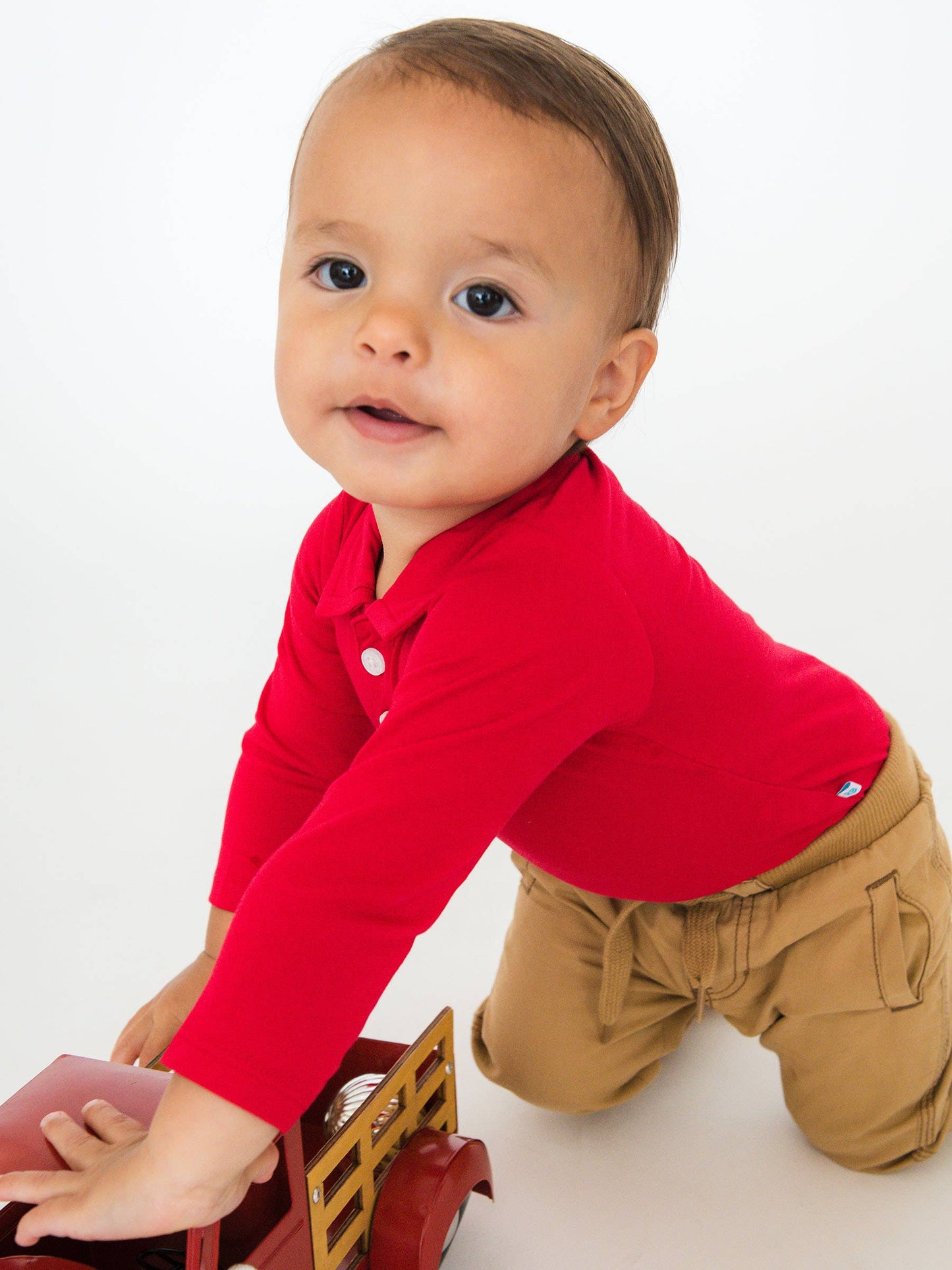 RuffleButts + RuggedButts - Baby Boys Red Knit Polo Bodysuit