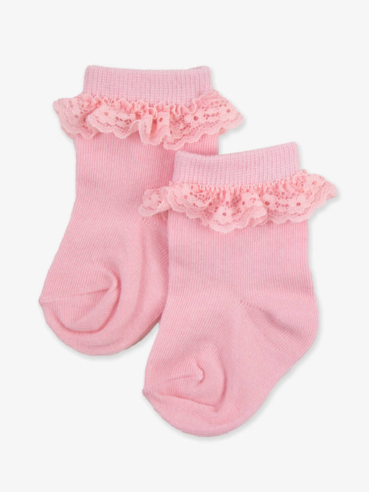 RuffleButts + RuggedButts - Girls Pink 3-Pack Ruffle Ankle Socks